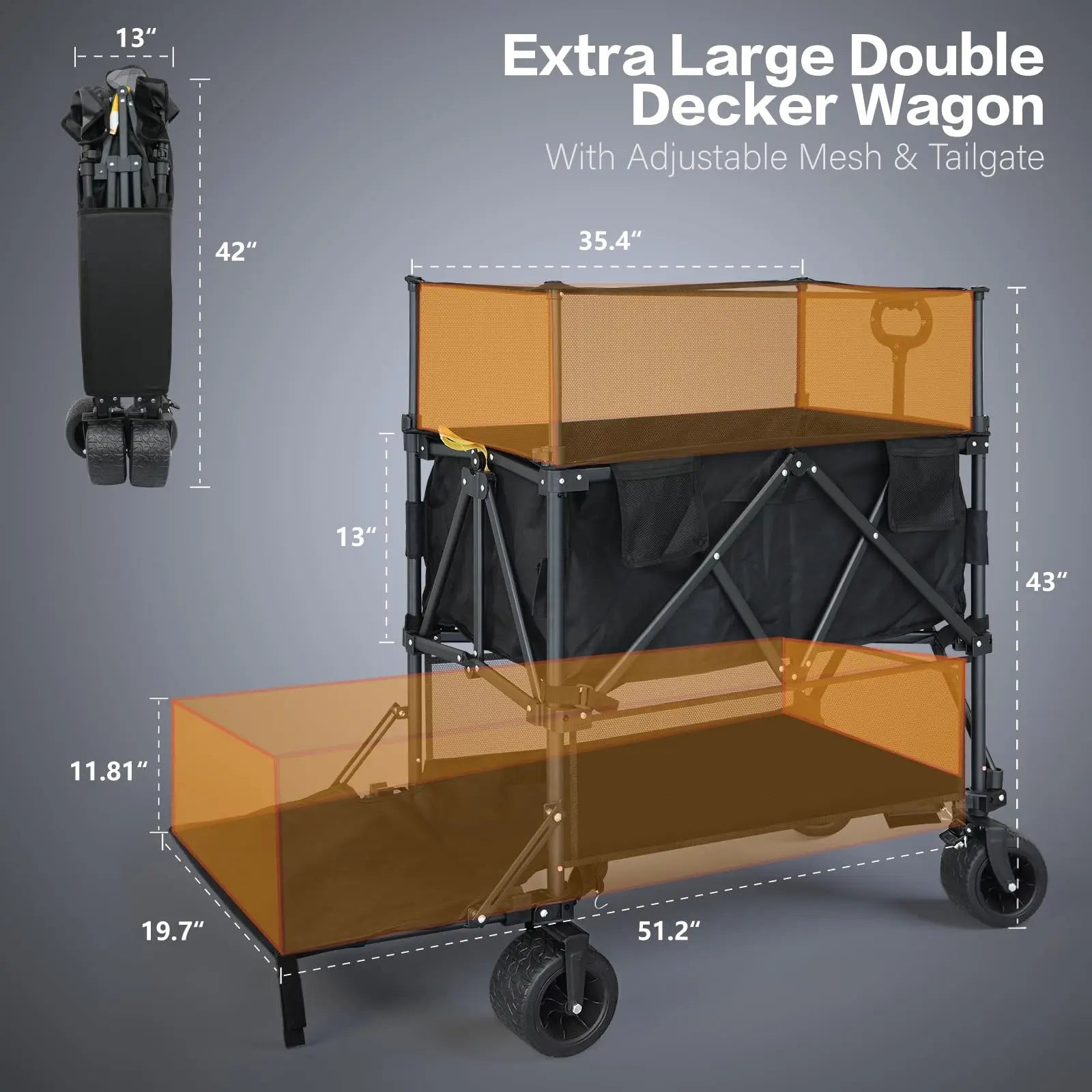 Double-Deck Cart with Storage Net and Rear Guard—560-pound Capacity